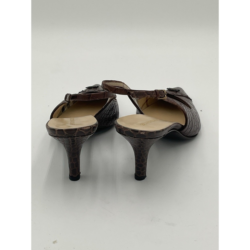 Burberry Vintage Slingback Heels Brown Alligator Plaid Interior Size 36.5 - Picture 4 of 8